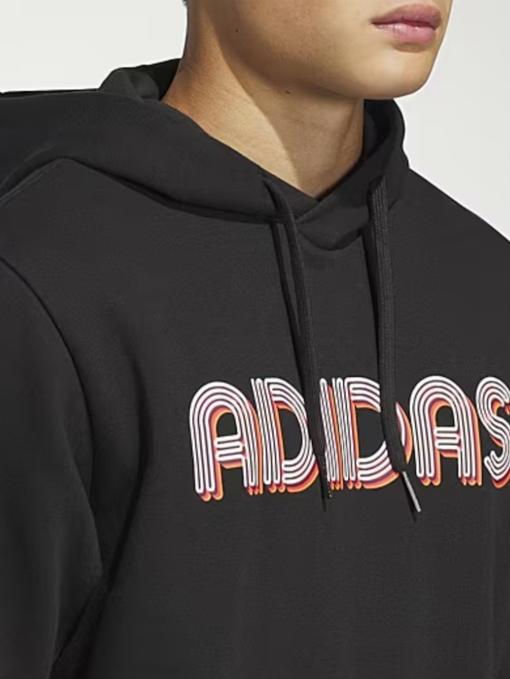adidas Men's Black Hoodie with Multicolor Layered Logo Sz 2XL